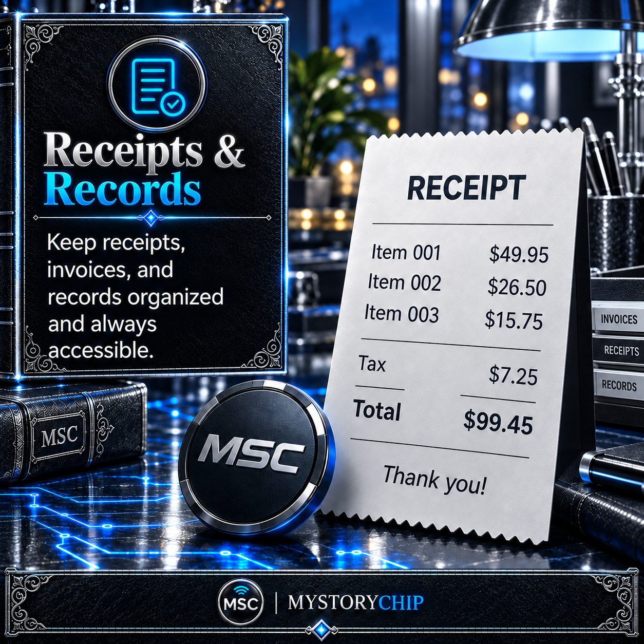 Receipts and Records uses for MyStoryChip